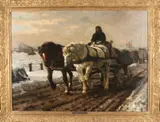 G.J. van Overbeek, Paardenwagen op kade, Olieverf op linnen