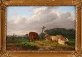Helmert van der Flier, Hollands landschap met schapen, Olieverf op paneel