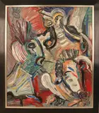 Jan te Wierik, Abstracte figuratieve moderne voorstelling in Cobra-stijl, 1984, Dikke olieverf