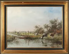 Hollands landschap met koeien by Albert Buikema, Olieverf op linnen, offered Apr 2018