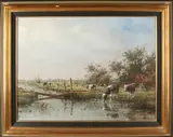 Albert Buikema, Hollands landschap met koeien, Olieverf op linnen