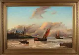 Hollandse rivierbocht met schepen by Hengelo Wim Poelman, Olieverf op linnen, offered Apr 2018