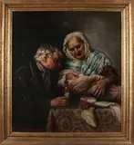 Franz Nechutný, Opa en oma met kleinkind, Olieverf op linnen