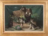 J. Hubert, Spelend poezen, Pastel op papier