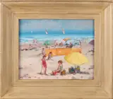 Strandgezicht met figuren by J.J.H. van Leeuwen, Olieverf op papier, offered Apr 2018