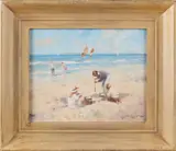 Strandgezicht met spelende kinderen by J.J.H. van Leeuwen, Olieverf op paneel, offered Apr 2018