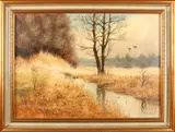 Reint Withaar, Landschap met eenden, Olieverf op linnen