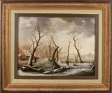 Andreas Johannes van Opstal, Houtsprokkelaars in besneeuwd landschap, 1823, Olieverf op paneel