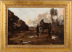 Piet Rackwitz, Landschap met paardenkar, Olieverf op linnen