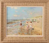 David van der Plas, Hollands strandgezicht, Olieverf op paneel
