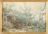 Monogram B.C.K., Bergachtig landschap, Aquarel op papier