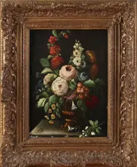 Monogram J.B., Vaas met bloemen, Olieverf op paneel