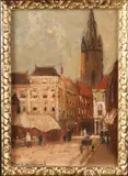 Frans Helfferich, Stadsgezicht met figuren, Olieverf op paneel