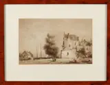 Marinus van Raden, 'Hollands havengezicht'., Sepia op papier