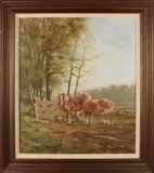 H.A. Witvoet, Twee te dikke paarden bij bosrand, Olieverf op linnen