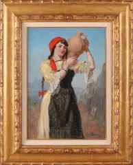 Louis Soonius, Italiaanse vrouw met kruik..., Olieverf op paneel