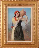 Louis Soonius, Italiaanse vrouw met kruik..., Olieverf op paneel