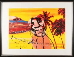 Herman Brood, Figuur bij palmen, Lithografie op papier