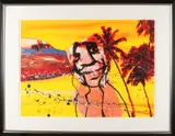 Herman Brood, Figuur bij palmen, Lithografie op papier