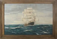 Cor van de Velde, Twee-master op hoge zee, Olieverf op linnen