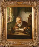 A. v.d. Nieuwenhoven, Man met vergrootglas, Olieverf op linnen