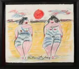 Anton Heyboer, Twee vrouwen op strand, Pastel op papier