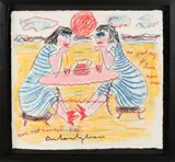 Anton Heyboer, Twee dames op strand, Gemengde techniek op papier