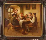 C. A. Landwehr, Zuid-Duits interieur met figuren, Olieverf op linnen