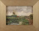 Willem Raaphorst verso, Hollands landschap met koeien, Olieverf op paneel