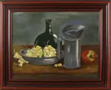 J. van Oosten, Stilleven met tin en fruit, Olieverf op paneel