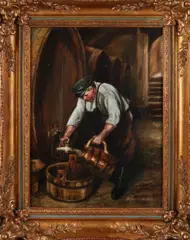 Rafaël B. Pasean, Man bij biervaten, Olieverf op linnen