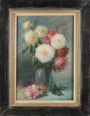 Anton Funke Küpper, Vaas met asters, Gouache op paneel