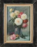 Anton Funke Küpper, Vaas met asters, Gouache op paneel