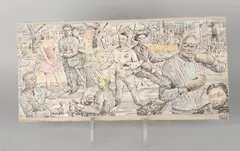 Herman Bieling, Tafereel met bekende Rotterdamse figuren, Gemengde techniek op papier