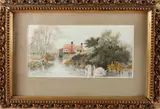Vier maal Duitse school, divers, Eén maal aquarel monogram MC 1926, Interieur