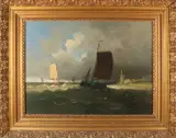 W. Moes, Schepen op Zuiderzee, Olieverf op paneel