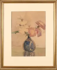 2x P.A. Nijgh, Vaas met violen + Vaas met asters, Aquarellen op papier