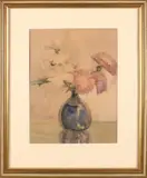 2x P.A. Nijgh, Vaas met violen + Vaas met asters, Aquarellen op papier