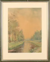 P.A. Nijgh, 2x Twents landschap, Aquarellen op papier