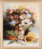 B. Kloppe, Vaas met bloemen en pompoen, Olieverf op linnen