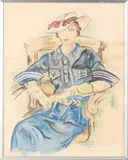 L. Haverkamp, Dame in 30-er jaren couture, 1936, Aquarel op papier