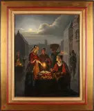 G.M. Thans, Marktverkoop in vroege ochtend, 1853, Olieverf op paneel
