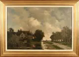 Arend Jan van Driesten, Boerderij bij beek, Olieverf op linnen