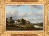 Romantisch landschap met molens by Monogram J.H.S. of J.J.C.S., Schilderij heeft een prachtige lijst ! Olieverf op linnen, offered Jan 2018