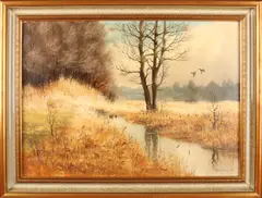 Landschap met eenden by Reint Withaar, Olieverf op linnen, offered Jan 2018