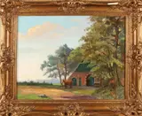 P.A. Nijgh, Twentse boerderij, Olieverf op linnen