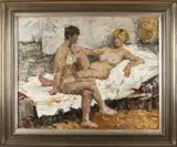 'Naakte dames bij bed'. by Kyrillische Russische signatuur, Olieverf op linnen, offered Jan 2018