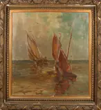 V. de Buck, Boten op zee, Olieverf op linnen