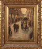Jan Sijpestijn, Stadsgezicht met figuren, 1945, Olieverf op paneel