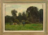 Jacque Witjens, Landschap met knotwilgen en koeien, Olieverf op paneel